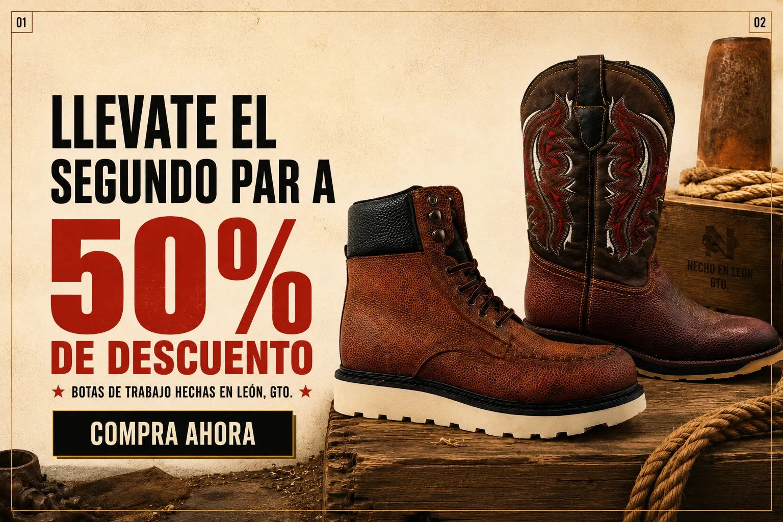 NAOMEN — Llévate el segundo par a 50% de descuento. Botas de trabajo hechas en León, Gto.